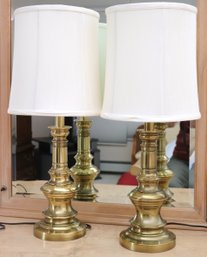 Pair Of Handsome Brass Column Lamps By Stiffel