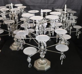 Three Silver Color Candelabra Cupcake Holders With Crystals.