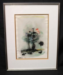 Signed Mid- Century Abstract Artwork In A Silver Frame