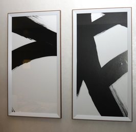 Pair Of Framed Abstract Prints In Black And White Style Of Robert Motherwell