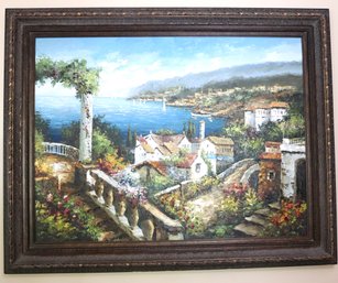 Beautiful Original Panoramic Italian Seashore Oil Painting