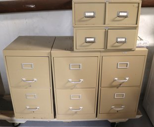 Three Vintage Metal File Cabinets And 6 Smaller Storage Boxes All By  Cole.