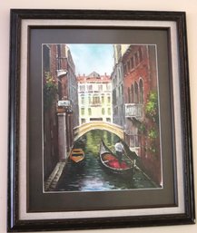 Hand Signed Painting By M. Claudio Of Italian Canal