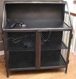 Reproduction Black Metal Bar Cart Or Entertainment Cabinet With Doors