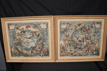 Two Vintage Framed Color Prints Of Constellations In The Different Hemispheres