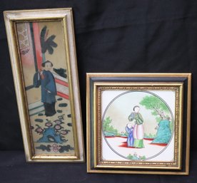 Chinoiserie Porcelain Framed Plaque And Hand Painted Portrait Of Young Chinese Woman In Traditional Robe.