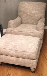 Duralee Furniture English Style Club Chair With Ottoman In Tan Linen.