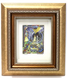 Decoupage Artwork Of 7 Light Menorah In Shadow Box Frame By Raphael Abecassis