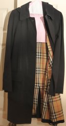 Ladies Burberry Hooded Raincoat With Pockets & Belt.