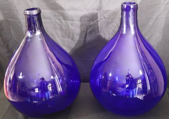 Two Large Cobalt Blue Bottles Made In France, 19.5 Tall!