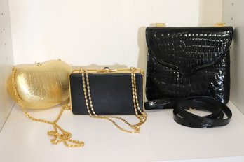 Golden Tone Kidney Style By Neiman Marcus, Judith Leiber And Black Italian Leather With Reptile Pattern