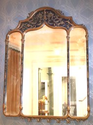 Vintage Gothic Style 3 Pane Wall Mirror With Ebonized And Painted Frames