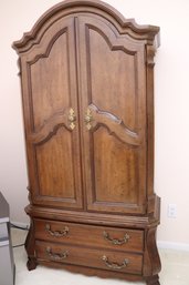 Drexel Furniture, French Provincial Style, Armoire With Dome Shaped Top, Fitted Interior, And Two Drawers With