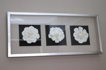Porcelain Flower Art Framed In Silverleaf Shadowbox Frame