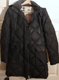 Burberry Ladies Mid Length Quilted Coat With Hood, Size S