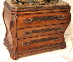 French Style Bombe Commode Chest In Carved Wood With Elegant Marble Top
