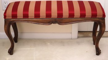 Louis XV Style Narrow Bench With Red & Tan Upholstery.