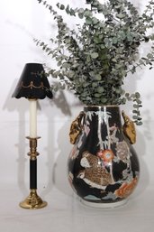 Gorgeous Asian Vase With Hand Painted Bird And Floral Accents-! There Is A Stamp And More
