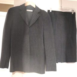Ladies 3-piece Grey Wool Pinstripe Emporio Armani Suit. Blazer, Pants & Skirt.