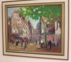 Modernist Oil On Canvas, Painting, Signed By Artist Of Montmartre Street Scene.
