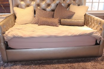Custom Glamorous Full Size Daybed Frame With Trundle In A Shimmering Silver Tone, Includes Decorative Pil