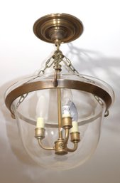Early 20th Century Style Flush Mount Gilded Bronze Fixture With Diamond Cut Glass Globe