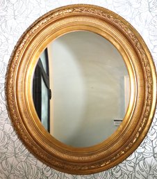Impressive Empire Style Round Gilt Wood Mirror With Stylish Laurel Leaf Motif Frame