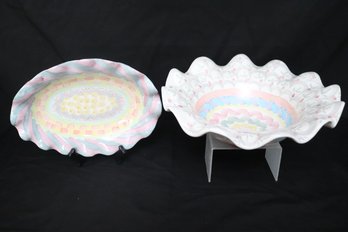 Two Mackenzie Childs Items- Madison Fluted Ruffled Bowl And  Cayuga Oval Plate.