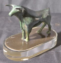 Bronze Bull Mounted On Lucite Base, Signed And Numbered