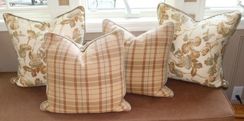 Quality Accent Pillows Includes Two Floral 18-inch & Two Plaid 16-inch