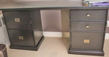 Desk With Protective Glass Top Includes 3 File Drawers And 2 Drawers For Storage