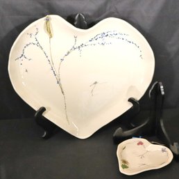 A Large Art Pottery Heart Platter Signed Baatz, And Smaller Plate.