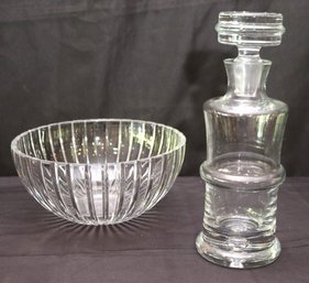 Large Waterford Marquis Bowl And A Handcrafted Poland Decanter.