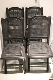 Lot Of 4 Ballard Designs Caned Folding Chairs With Dark Stained Wood Frames