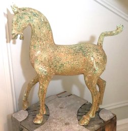 Elegant Bronze Horse Statue With Overall Green Patina