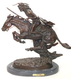 Quality Frederic Remington Bronze Reproduction Sculpture Cheyenne Of Native American Warrior On Horsebac