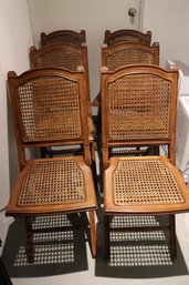 Set Of 6 Ballard Designs Caned Folding Chairs In Medium Toned Wood Finish