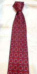 Vintage Gucci Mens Brick Red Silk Tie With Entwined Circles