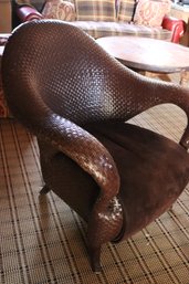 Imported Woven Leather Occasional Arm Chair In A Dark Brown Finish