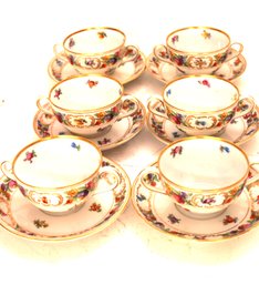 Set Of 6 Vintage Dresden Cream Soup Cups With Saucers