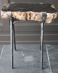 Petrified Wood Log Side Table With Industrial Style Iron Legs
