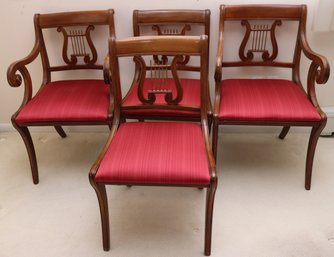 Pair Of Mahogany Harp Back Occasional Armchairs And Two Side Chairs.