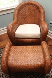 Pottery Barn Woven Wicker Chair And Ottoman Including A Cushion