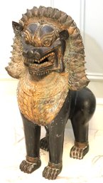 Large Thai / Khmer Style Gilt Bronze Singha Temple Guardian Lion Statue