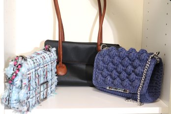 Handbags Include Bottega Veneta Black With Brown Handle, PG Purification Garcia And Woven Navy Blue  Bag