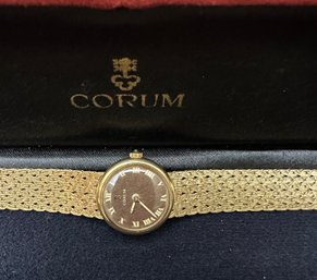 18k YG Ladies Solid Gold Corum Mechanical Watch And Bracelet-Size 6.5-Working Condition