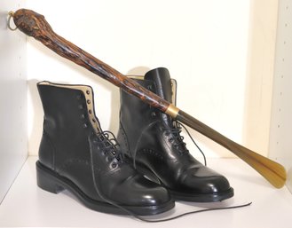 Barneys New York Black Leather Boots Size 9 Women's  Includes Vintage Shoe Horn Made In Italy
