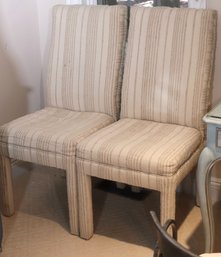 Pair Of Stylish Postmodern Accent Chairs With A Custom Textured Canvas Style Upholstery