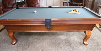 Olhausen The Best In Billiards Pool Table Featuring Accu Fast Cushions, Leather Pockets, And Cue Stick Stand.