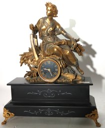 19th Century Vincent & Cie 1855 French Renaissance Revival Style Black Onyx Clock With Classical Gilt Meta